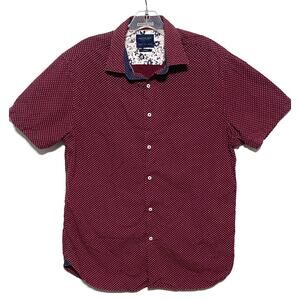 Cactus Man Ricky Singh Slim Fit Red Camp Shirt Mens L Polka Dots Preppy Casual